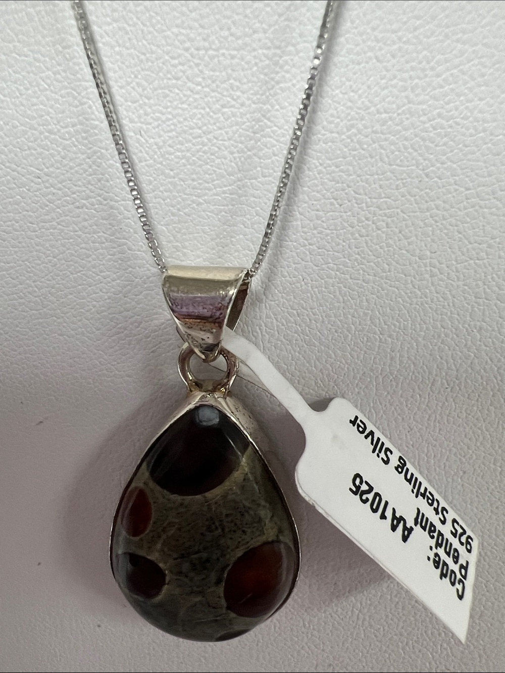 Teardrop Peanut Obidian Pendant Necklace in Sterling silver chain